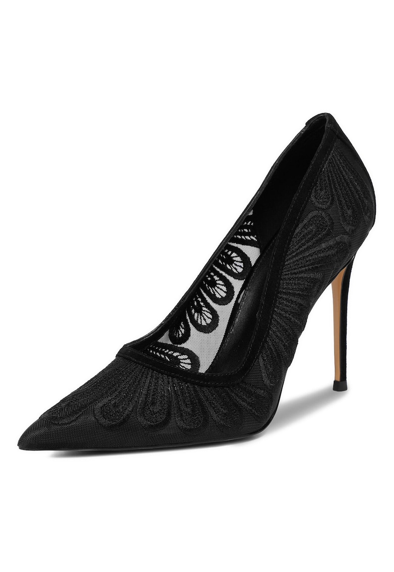 Pantofi dama - stiletto - negru - textil/piele