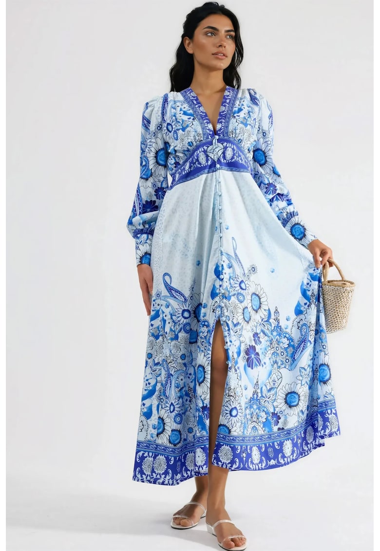 Rochie maxi dama - albastru - poliester|lycra