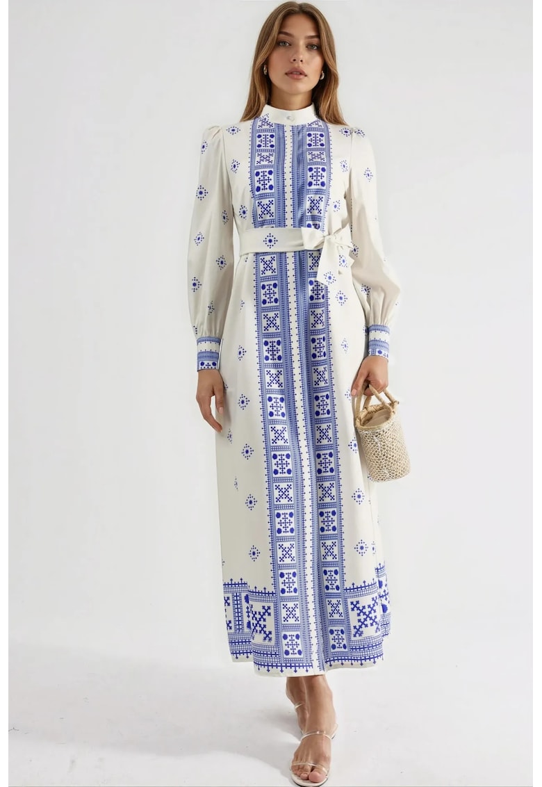 Rochie Maxi - albastru/alb - textil