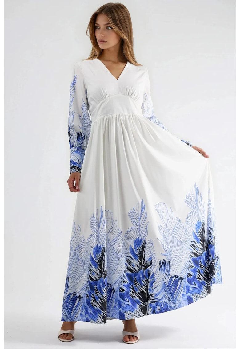 Rochie Maxi dama - imprimeu floral tropical - multicolor - poliester-bumbac-lycra