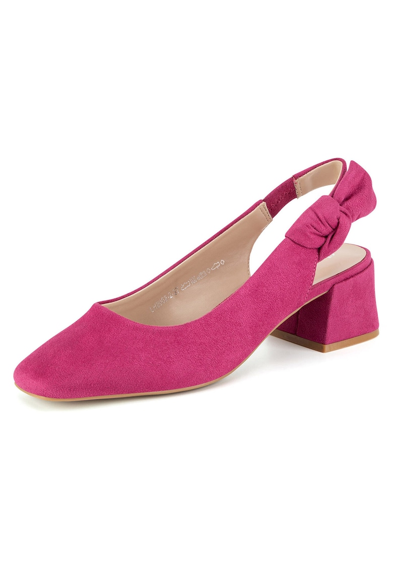 Pantofi dama - textil - varf patrat - toc stabil - roz