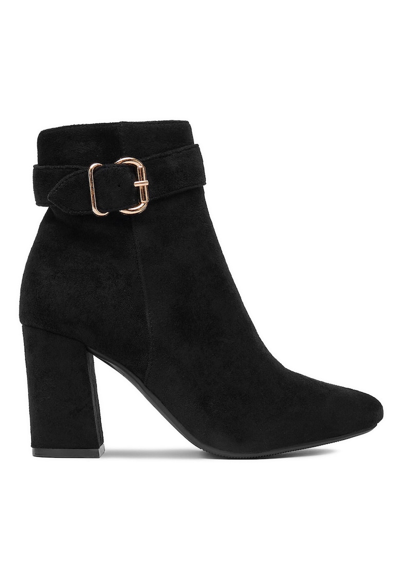 Botine dama - material sintetic - negru - toc subtire - inchidere cu fermoar