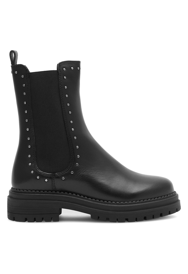 Botine dama - piele naturala - negru - toc plat - fermoar -