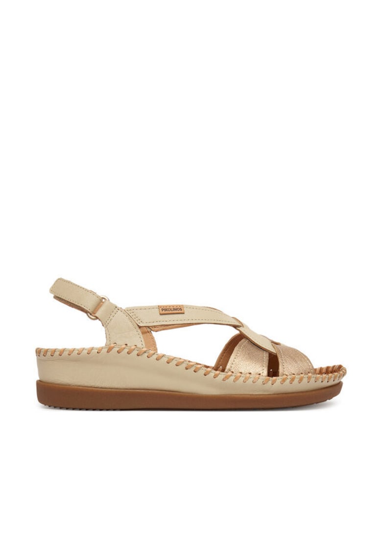 Sandale dama - piele naturala - bej/auriu - sistem inchidere Velcro