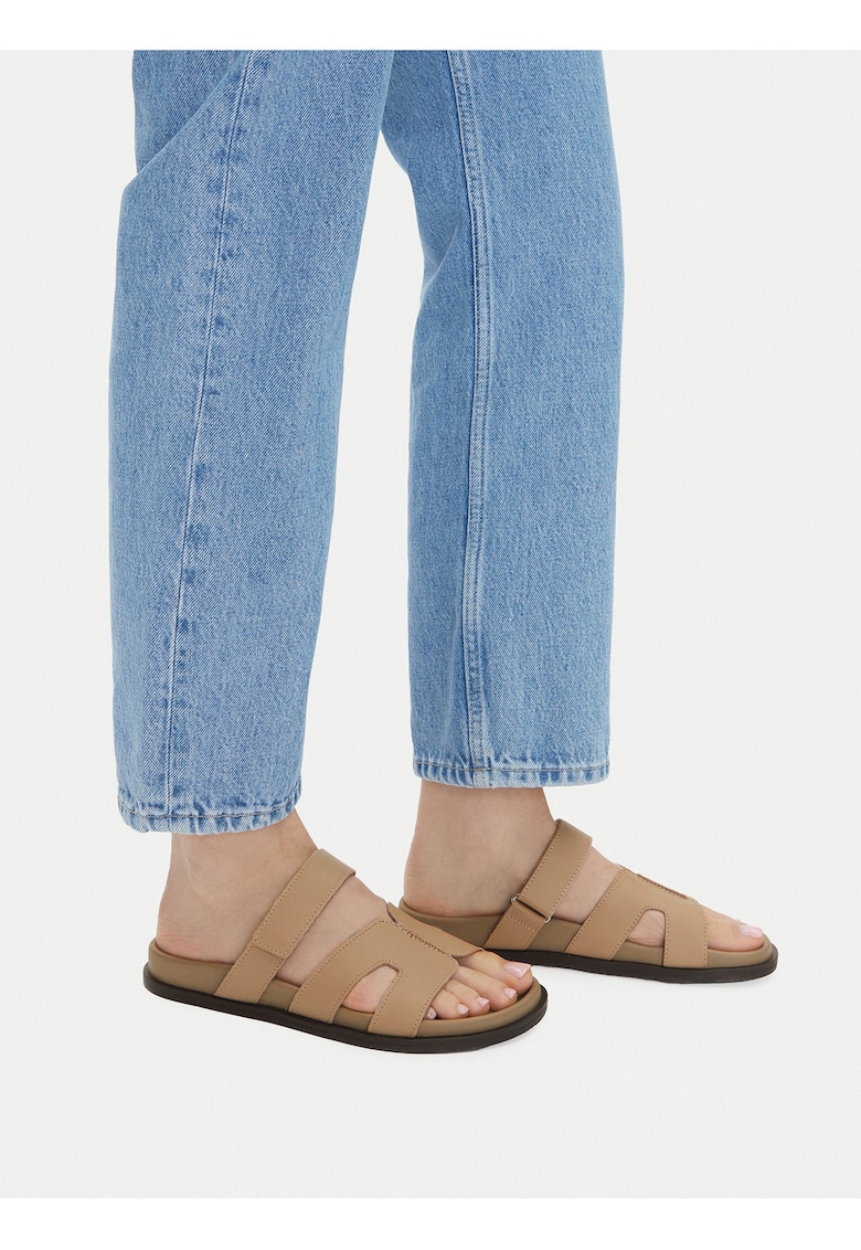 Papuci dama - piele naturala - bej - design minimalist -