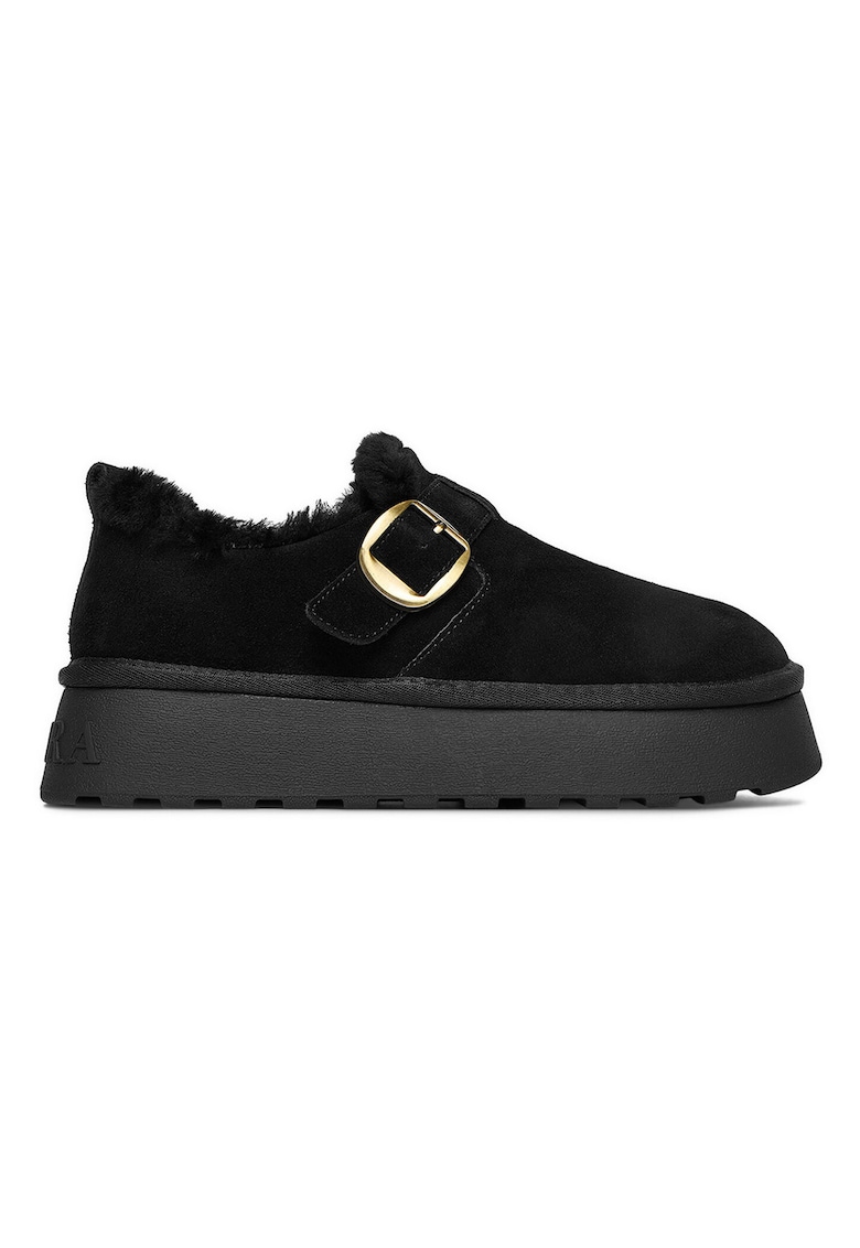 Cizme de zapada dama - piele naturala - flatform - negru -