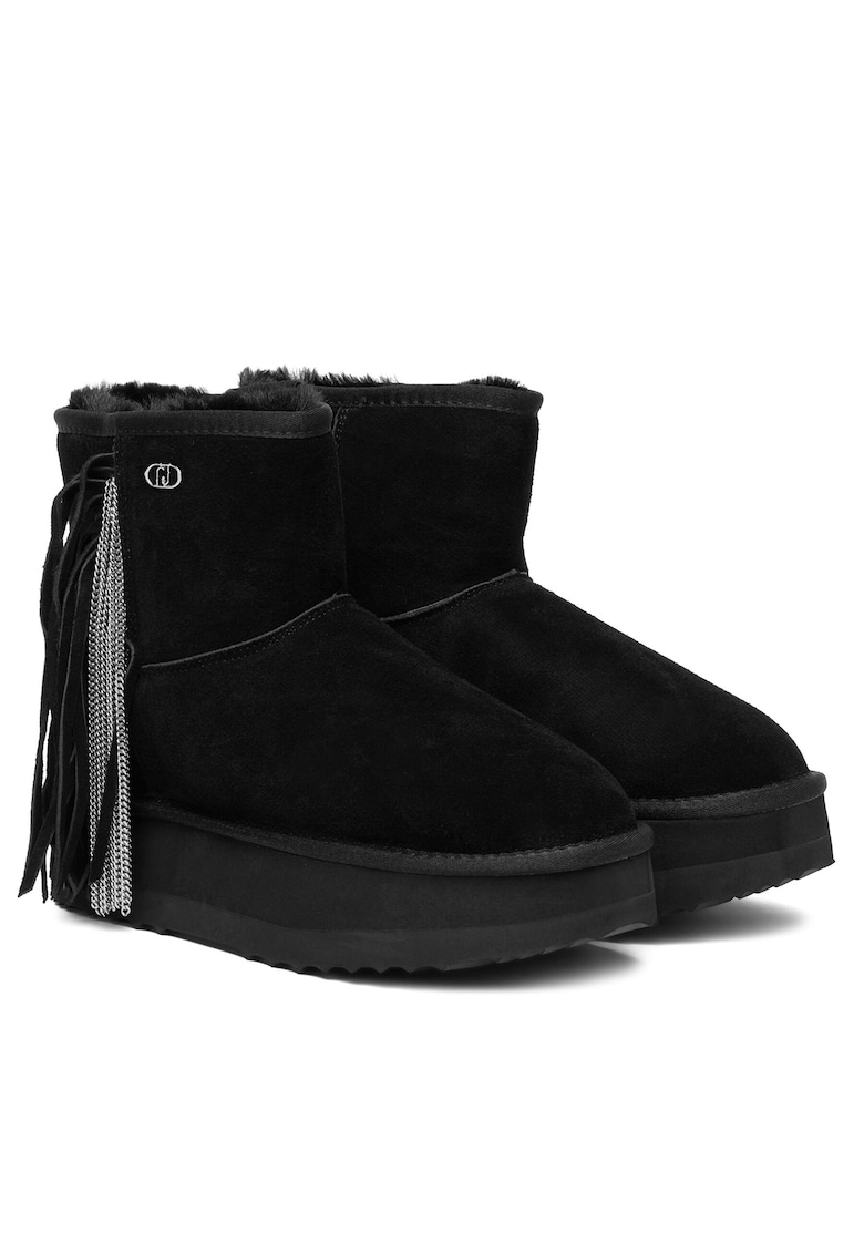 Cizme dama - piele naturala - flatform - negru - blana sintetica