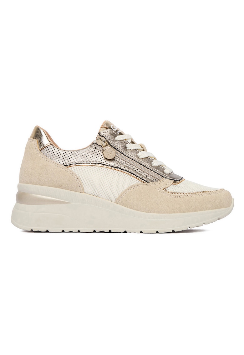 Pantofi sport dama - cu platforma - material textil - bej -