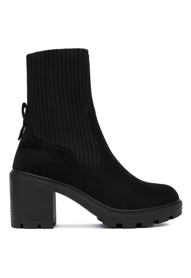 Botine dama - material textil - negru - toc gros -