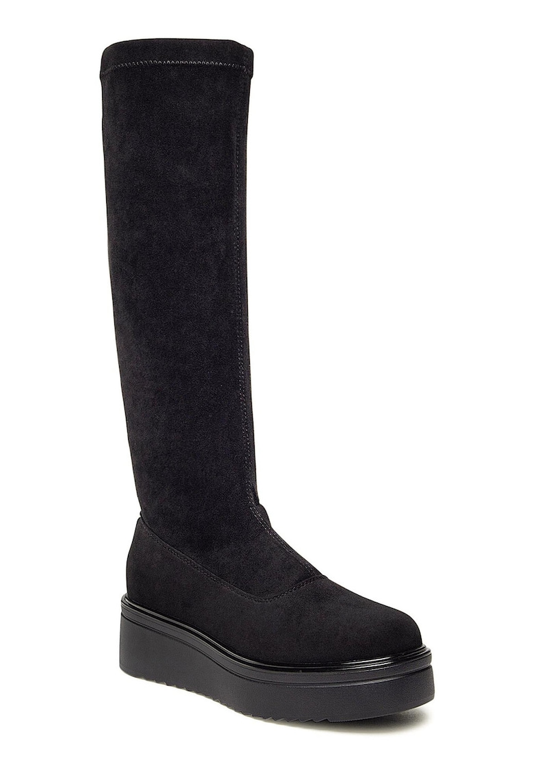 Cizme dama - fermoar - negru - material textil -