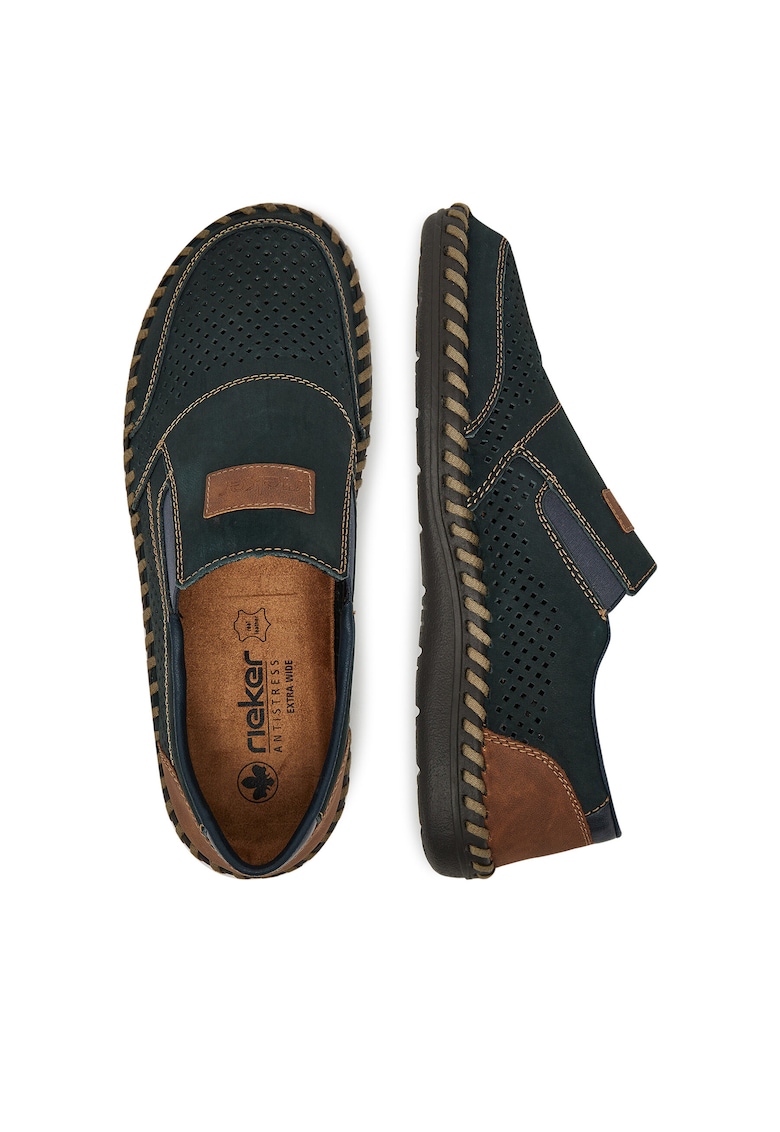 Pantofi barbati - piele naturala - bleumarin - talpa plata - tehnologie Antistress