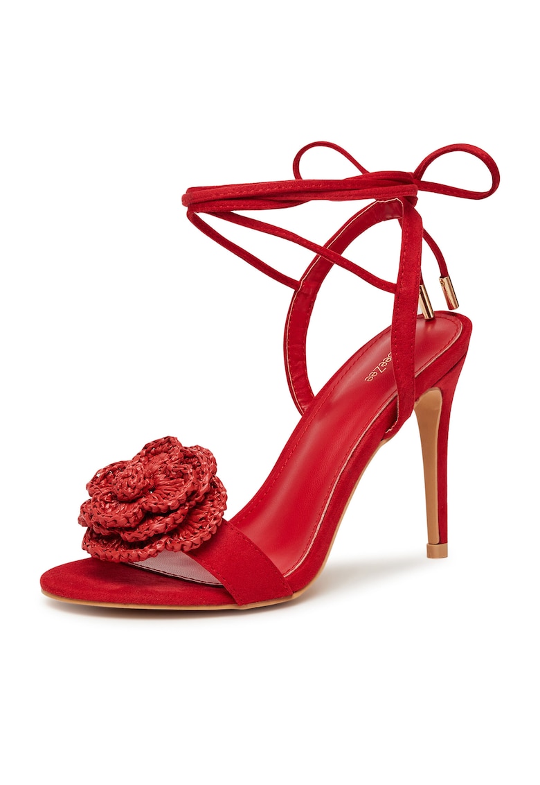 Sandale dama stiletto - rosu - material textil