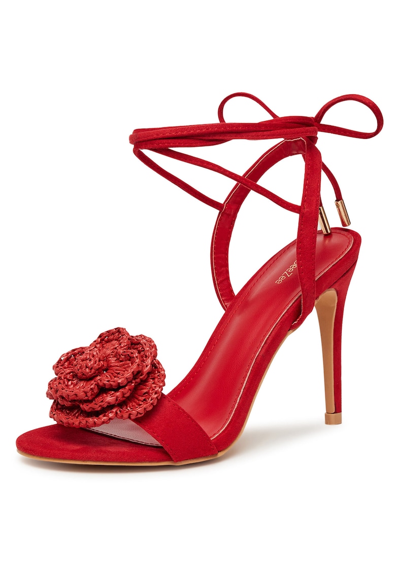 Sandale dama stiletto - rosu - material textil