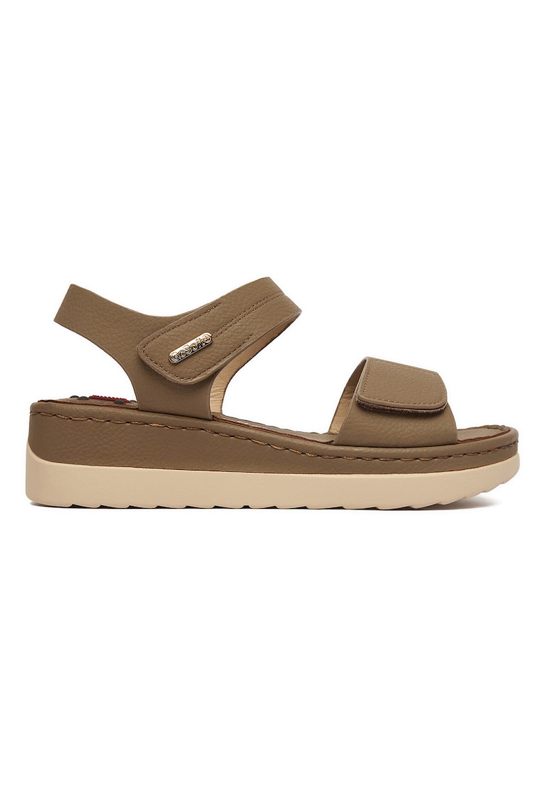 Sandale dama - velcro - bej - material textil -
