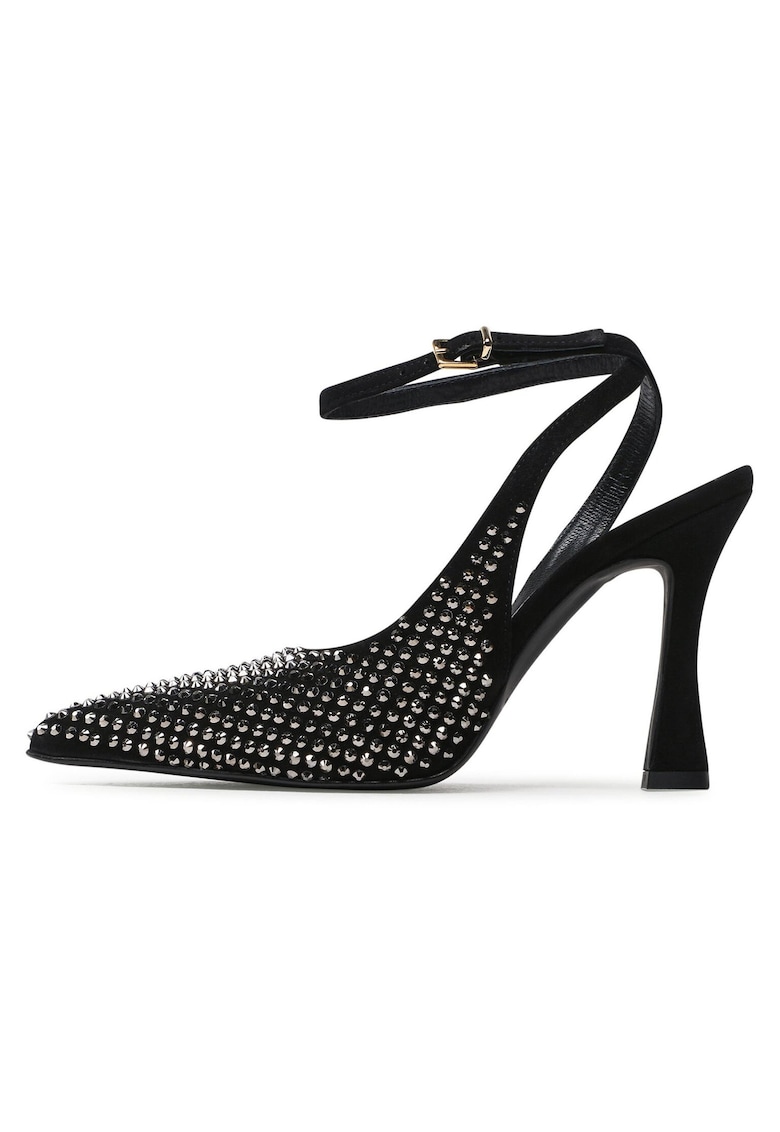 Pantofi dama - Piele naturala - Negru/Argintiu -