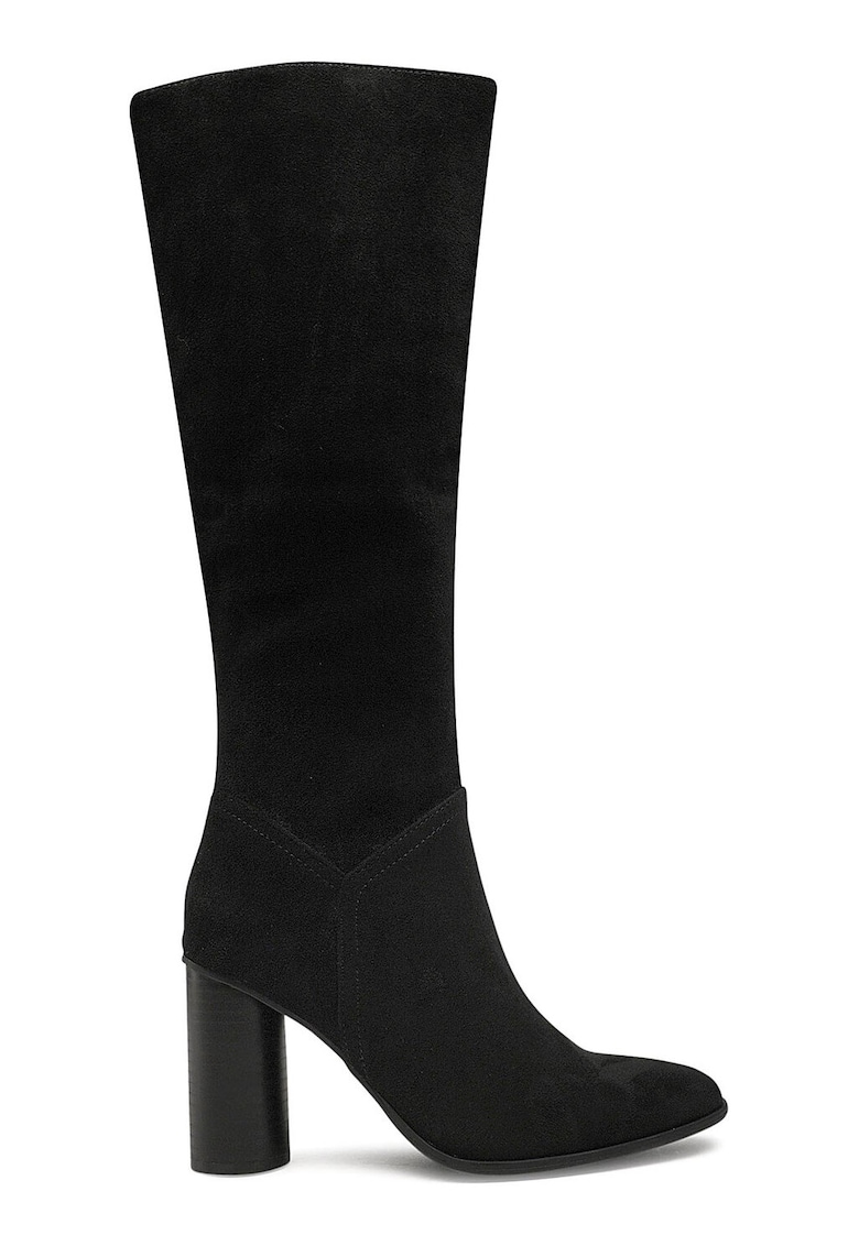 Cizme dama - material textil - toc clasic - negru -