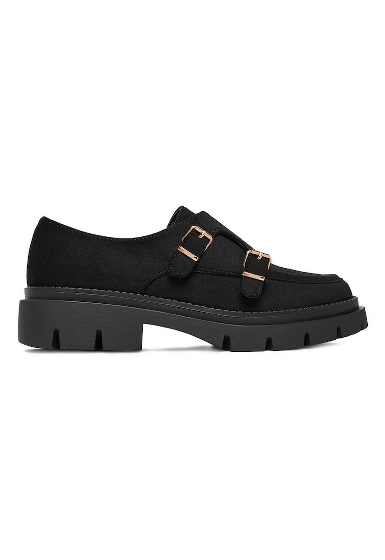 Pantofi dama - material textil - negru - talpa groasa - varf rotund -