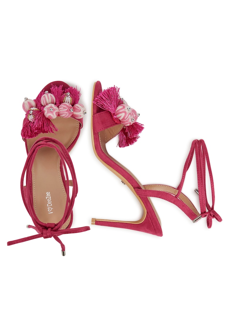 Sandale dama - stiletto - roz - material textil -