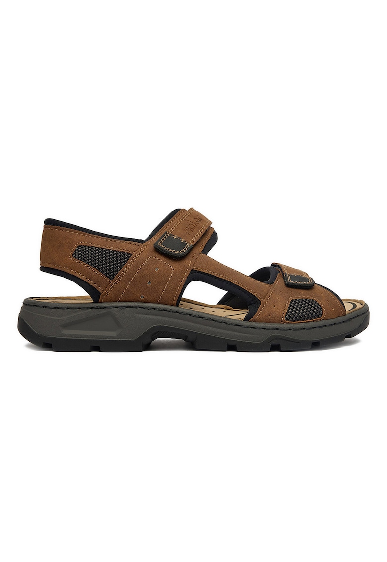 Sandale barbati - piele ecologica - velcro - maro