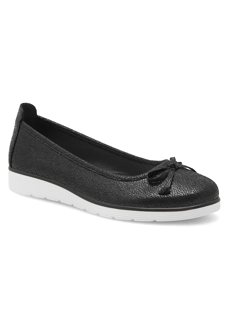 Balerini dama - piele ecologica - negru - toc plat - varf rotund -
