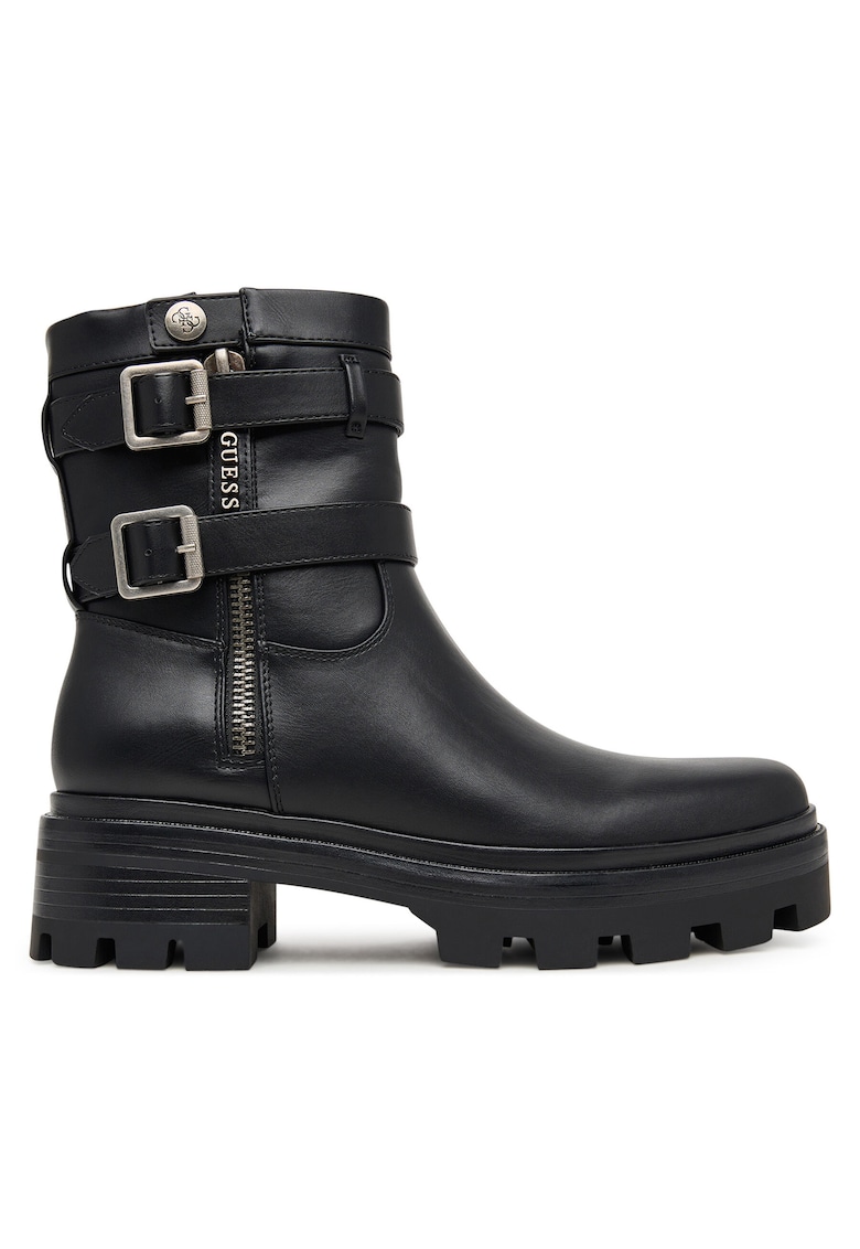 Botine dama - piele ecologica - negru - talpa groasa - inchidere cu fermoar -