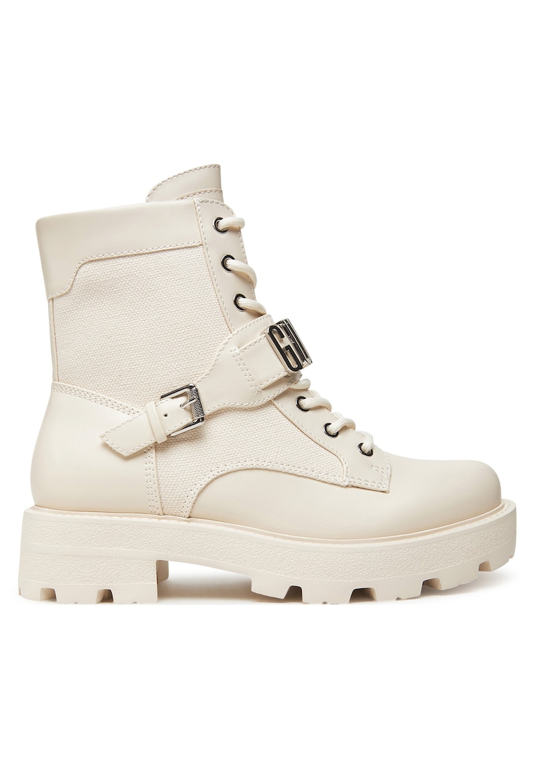 Ghete dama - piele ecologica - bej - inchidere cu fermoar -