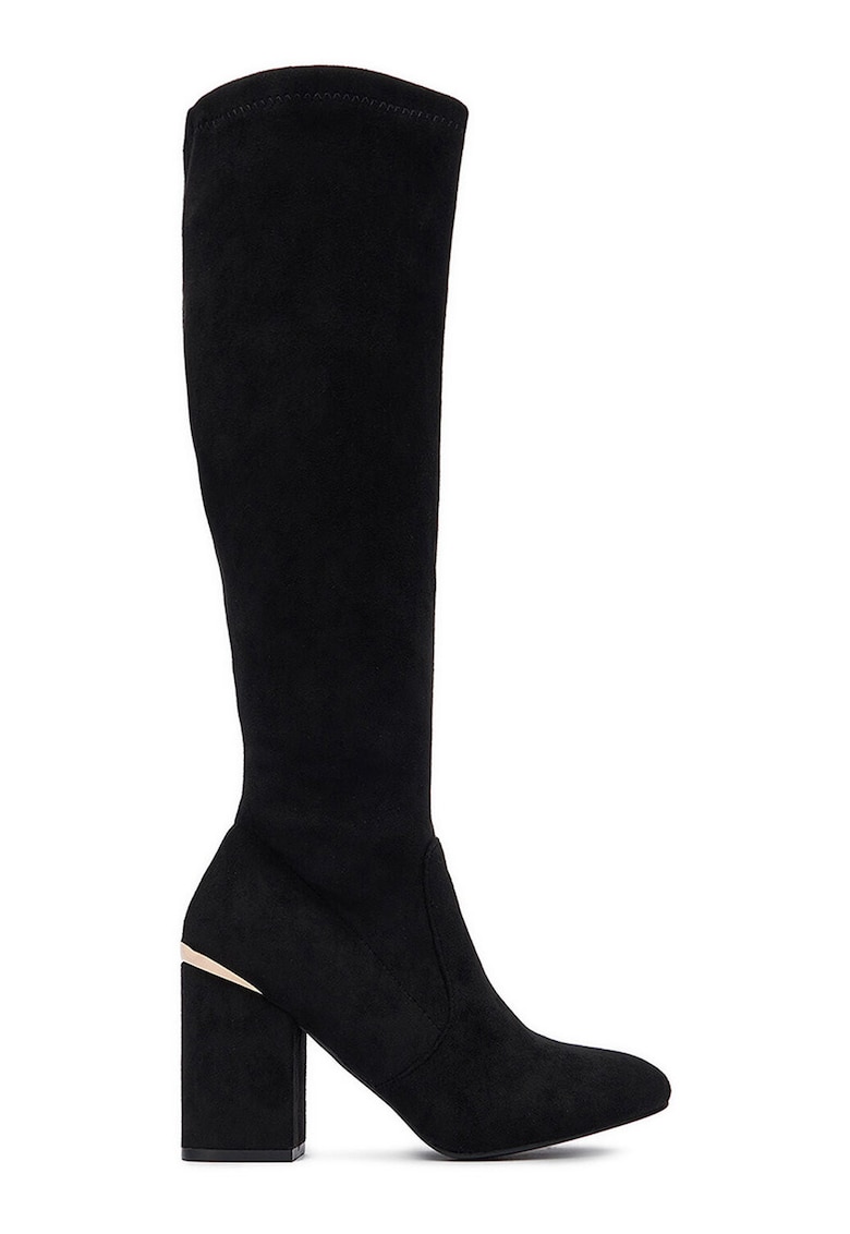 Cizme dama - material sintetic - toc bloc - negru -