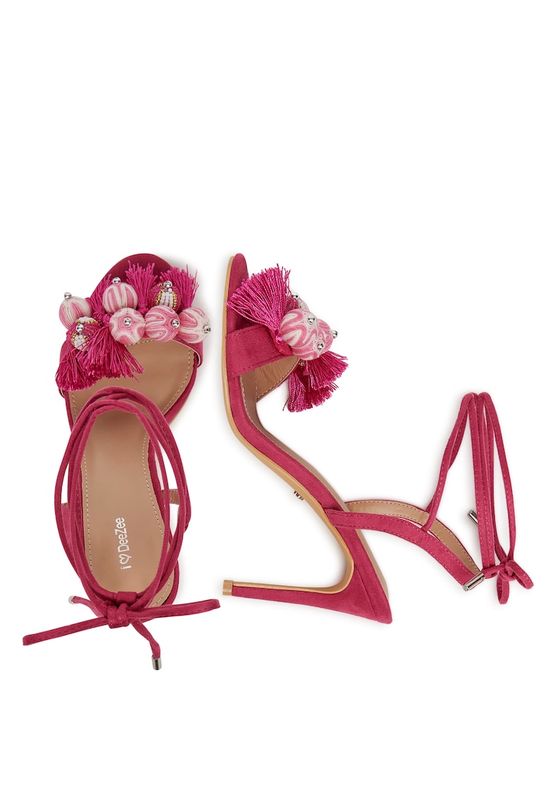 Sandale dama - stiletto - roz - material textil -
