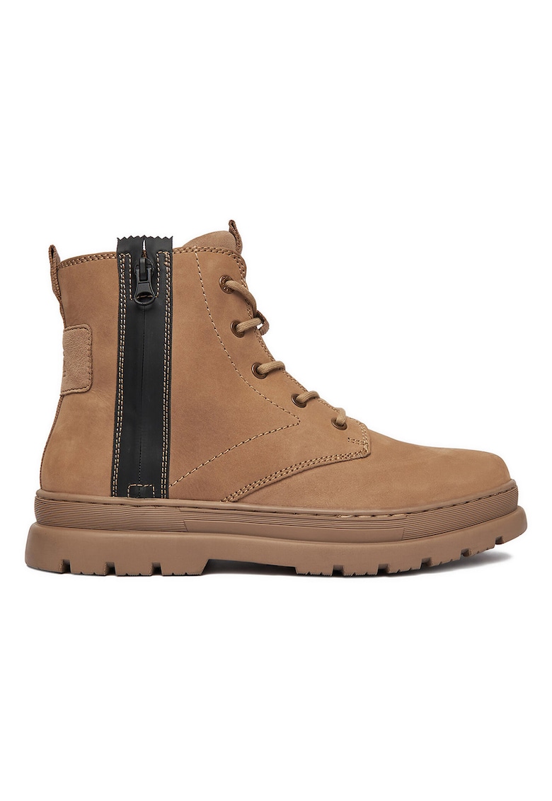 Ghete barbatesti - piele naturala - bej - fermoar - platforma stabila -