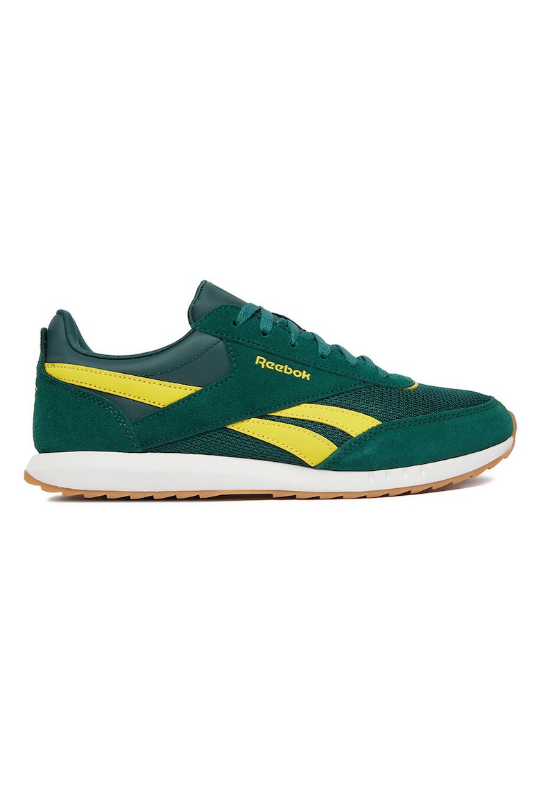 Adidasi barbati - piele naturala - verde cu dungi galbene -