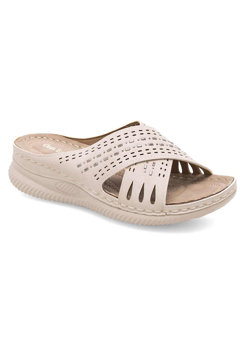Papuci dama - bej - material sintetic - toc plat -