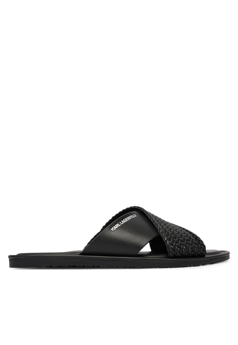 Slapi barbati - piele naturala - negru -