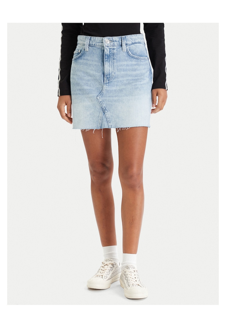 Fusta denim bumbac - fermoar - albastru