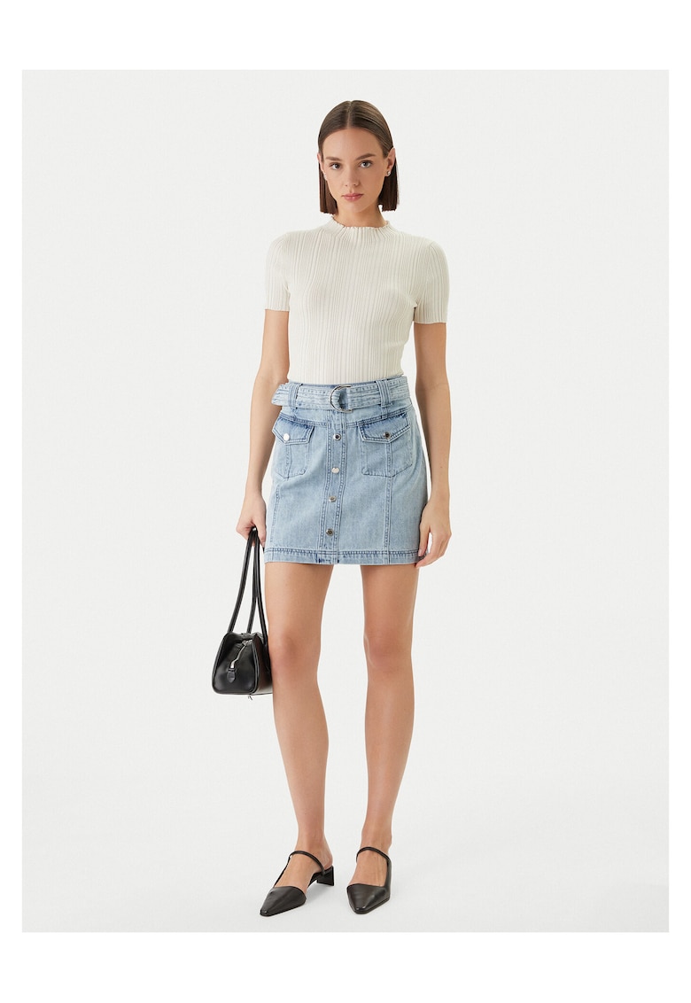 Fusta din denim cu fermoar - Albastru deschis