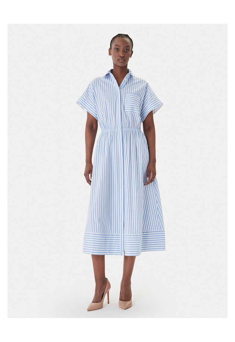 Rochie camasa dungi - albastru deschis - 69% bumbac - 26% nylon - 5% elastan