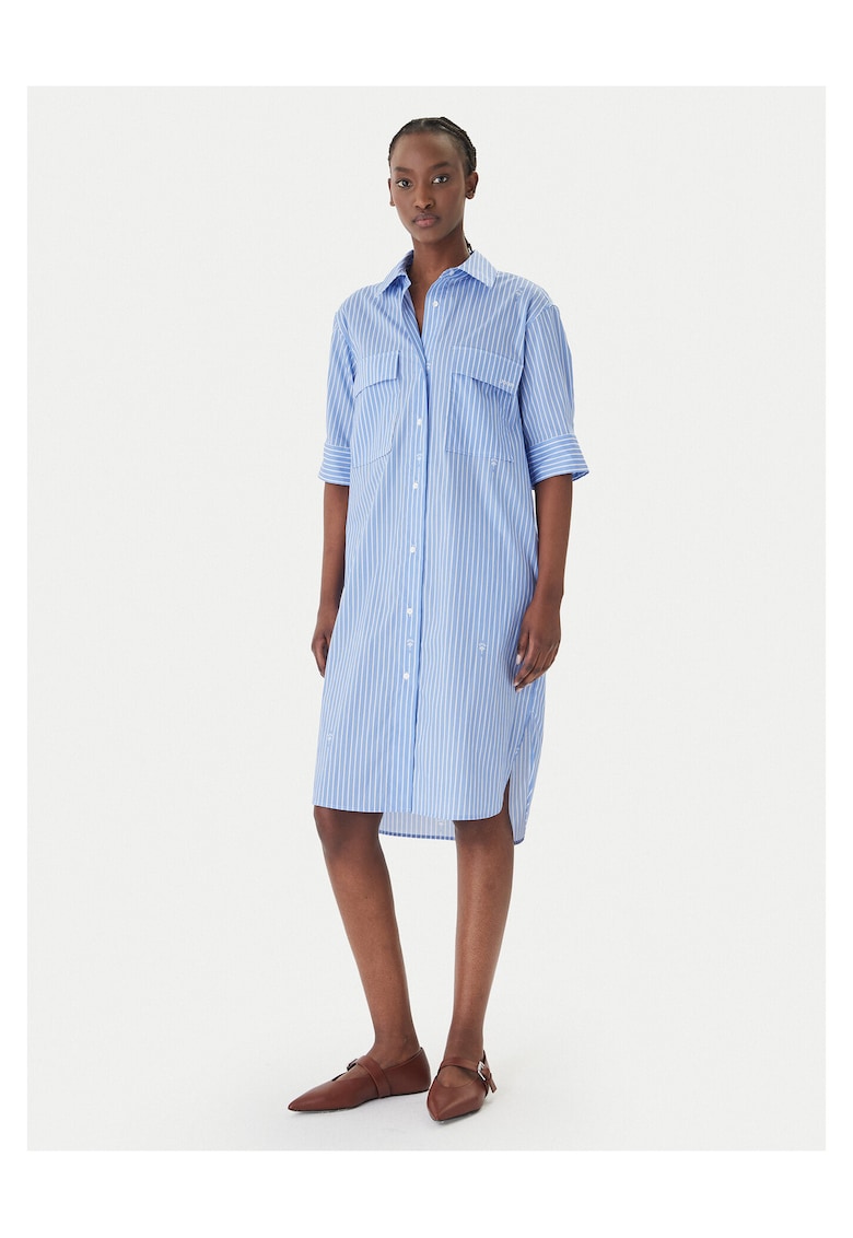 Rochie camasa dungi - albastru - 69% bumbac - 26% nailon - 5% elastan