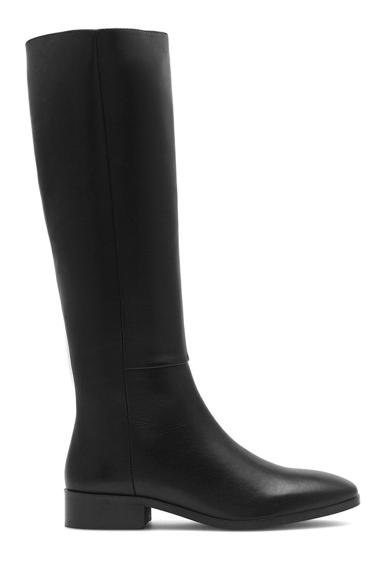 Cizme dama - piele naturala - negru - tocul plat - inchidere cu fermoar