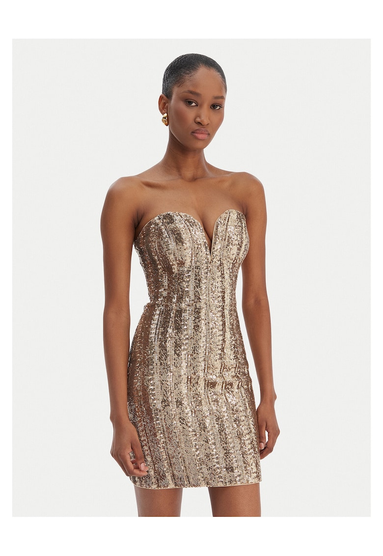 Rochie de cocktail - fermoar - auriu - poliester