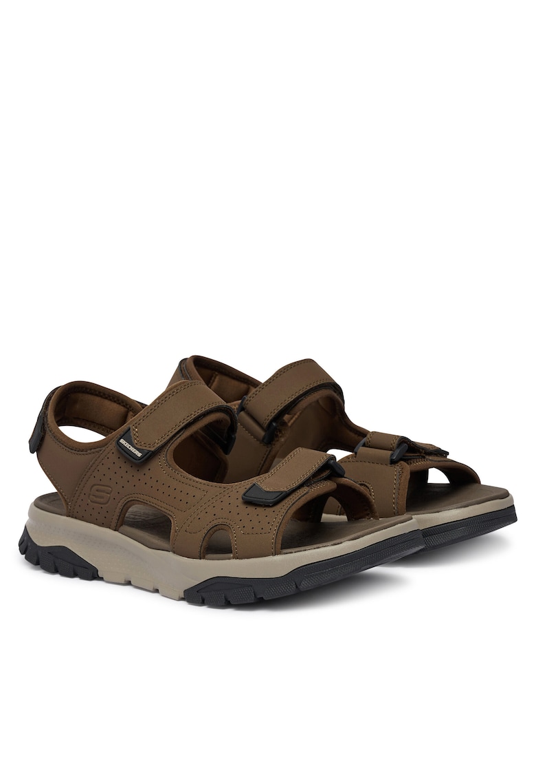 Sandale barbati - piele ecologica - velcro - maro -