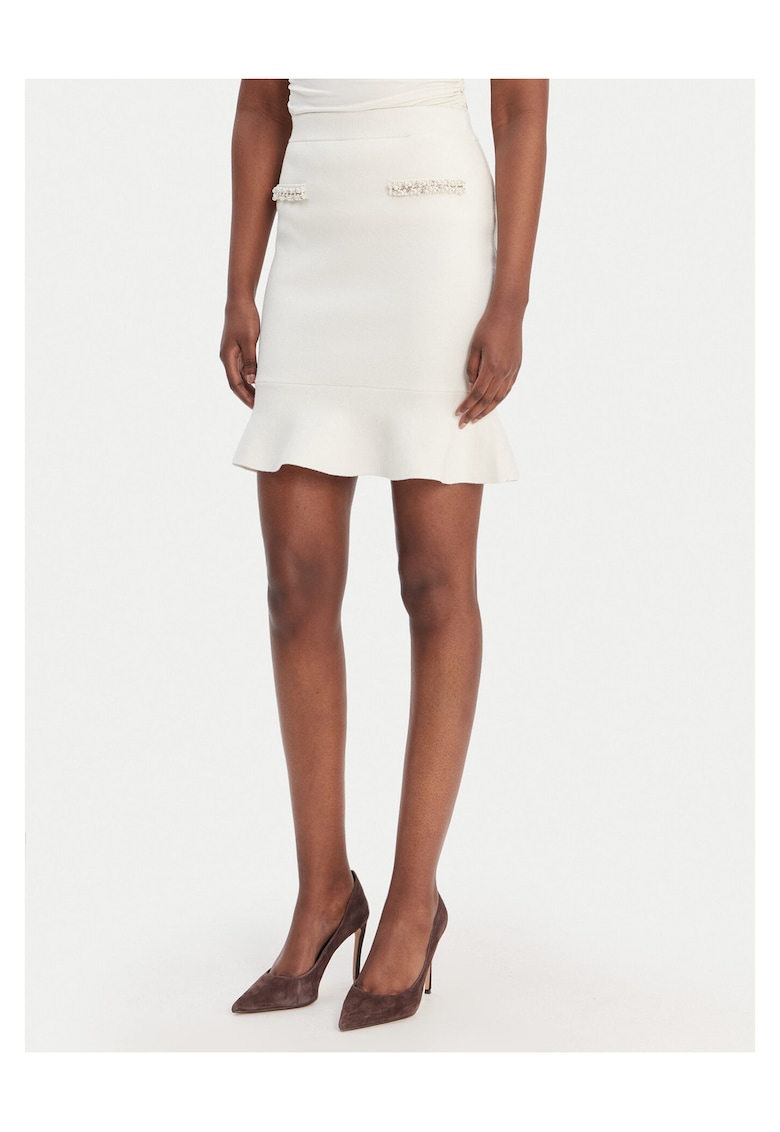 Fusta mini - 51% viscoza - 26% poliamida - 23% poliester - ecru - pentru femei -
