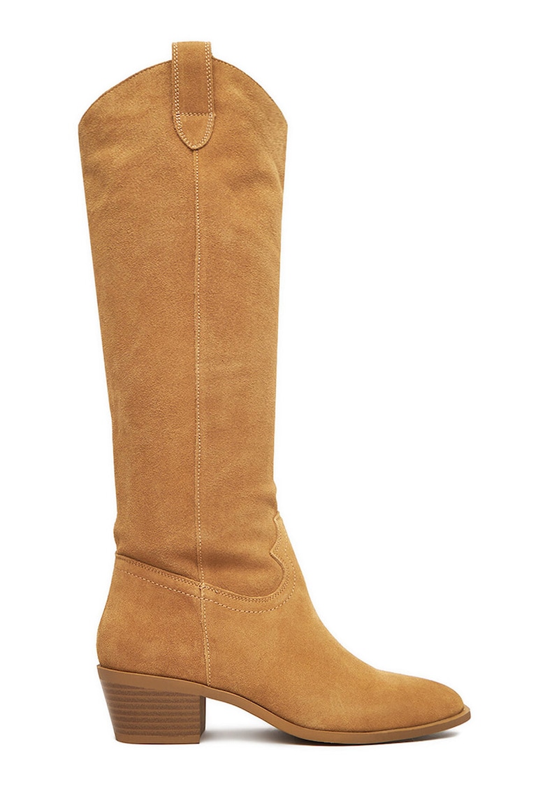 Cizme dama - cowboy - varf ascutit - maro - material textil -
