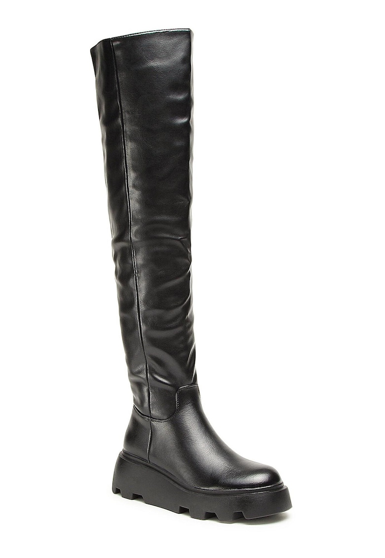 Cizme dama - muschetar - piele ecologica - negru - fermoar -