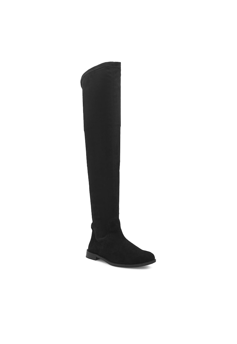 Cizme peste genunchi - material textil - negru -