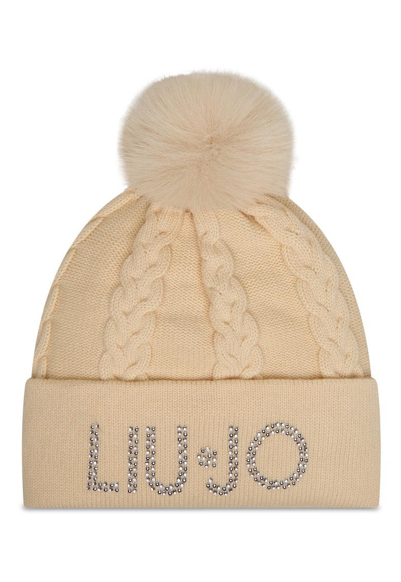 Caciula dama - bej - One Size INTL - cu pompon si cyrkonii