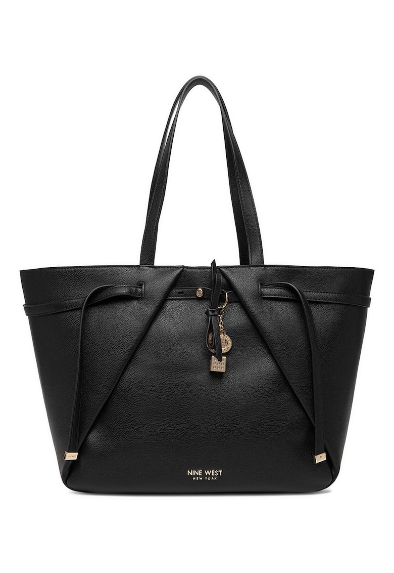 Geanta shopper - neagra - One Size INTL - cu detalii din ciorchini si fundita detasabila
