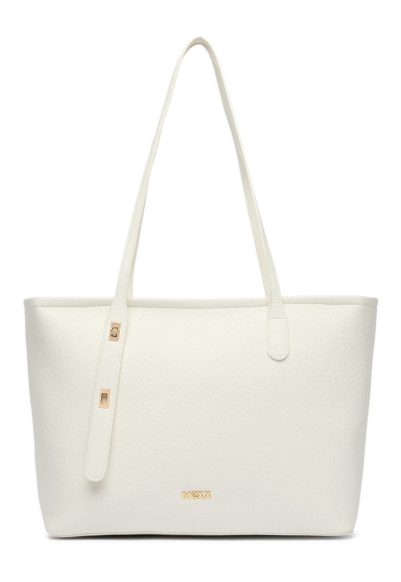 Geanta shopper - alb - dimensiune A4 - cu saszeta detasabila