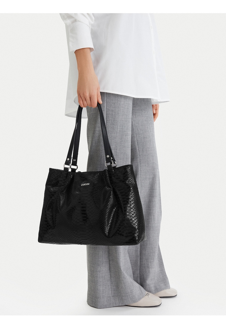 Geanta shopper - neagra - dimensiune A4 - material sintetic