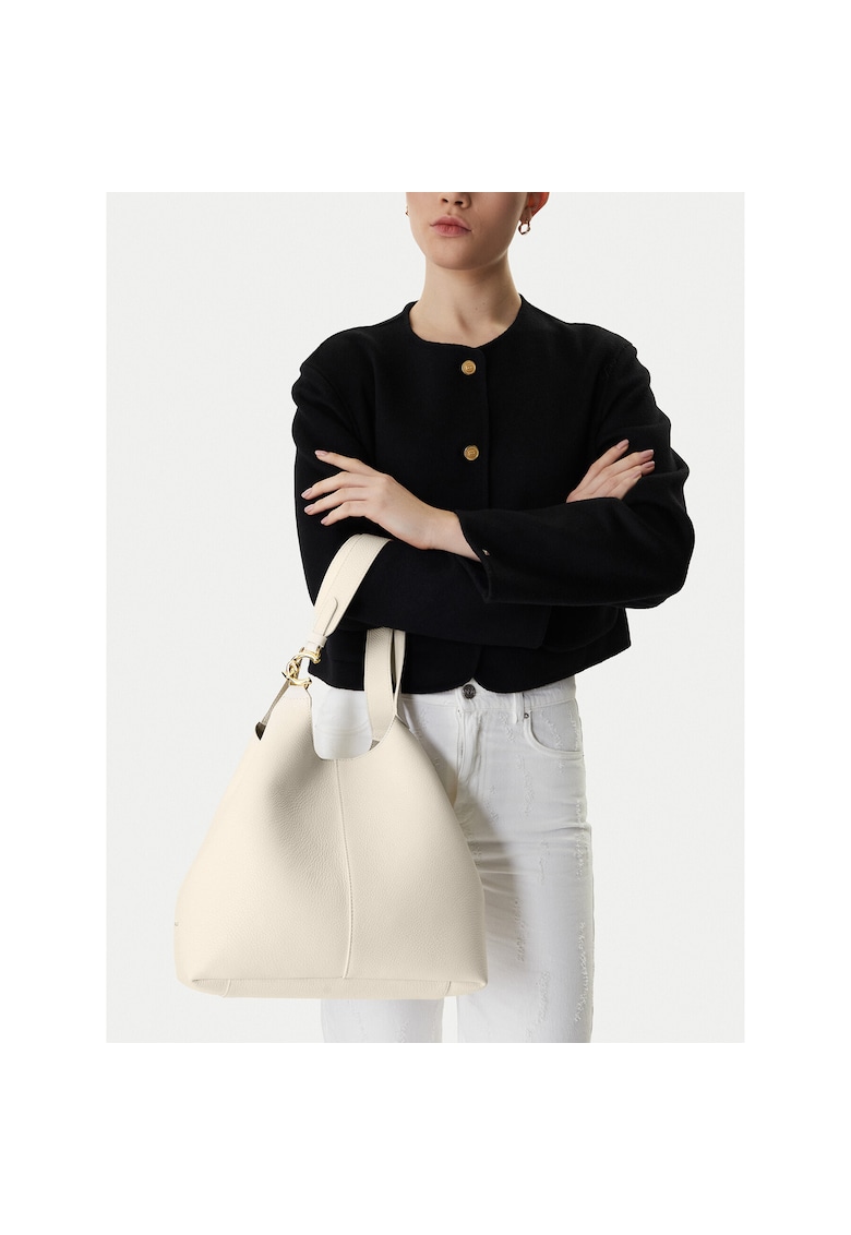 Geanta dama - piele naturala - bej - One Size INTL - set cu sac de praf si poseta detasabila