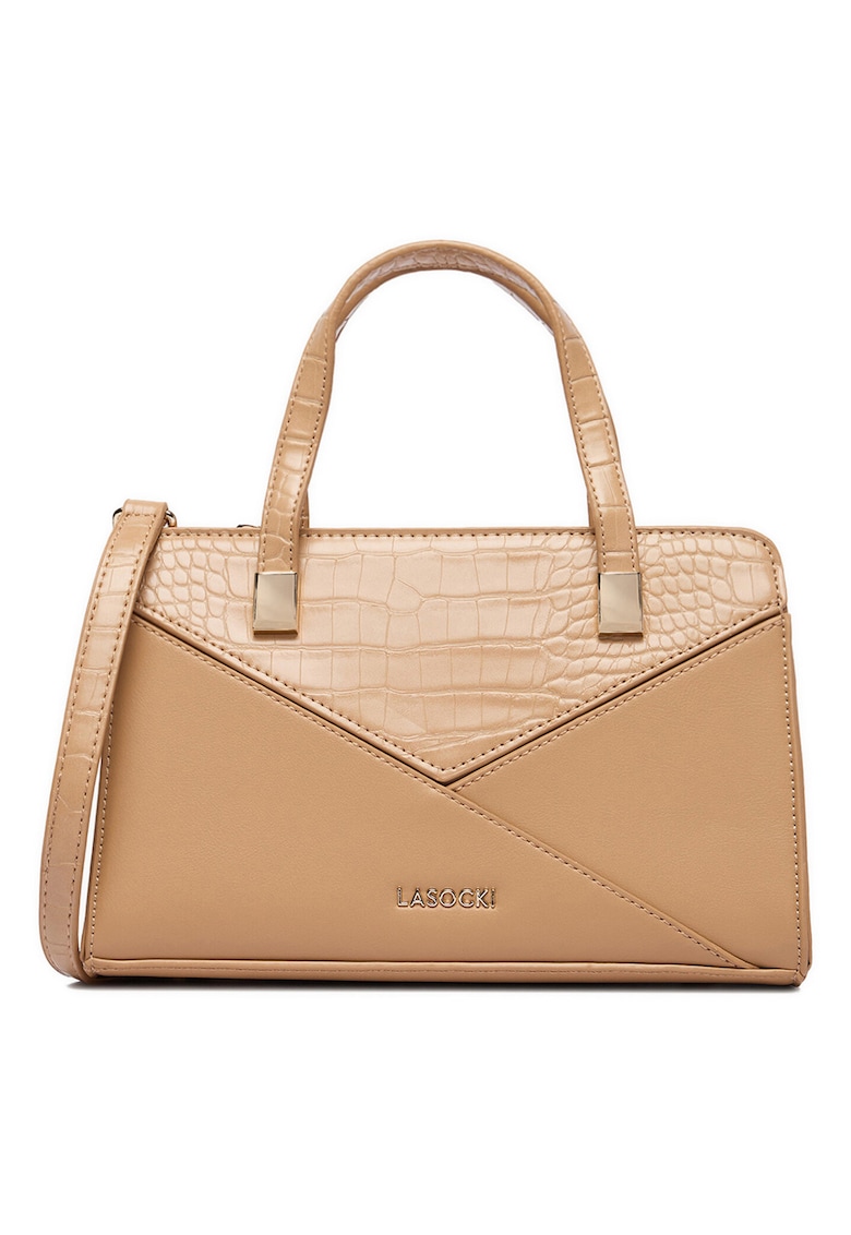 Geanta tote femei - bej - One Size INTL - material sintetic - design croco