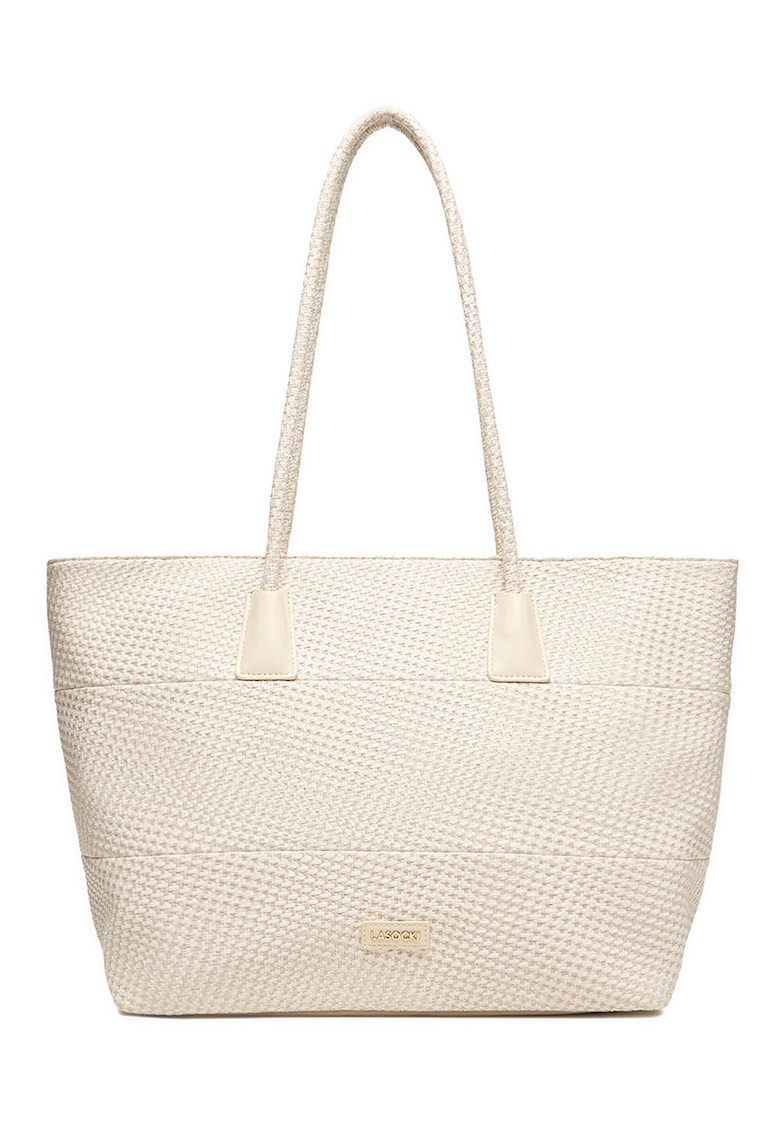 Geanta shopper - bej - dimensiune A4 - cu saszeta detasabila